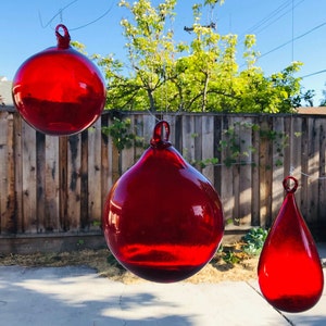 Orb Blown Glass ; Ball Ornament: Valentine's Day Hanging Decoration. Heart Red Palestine