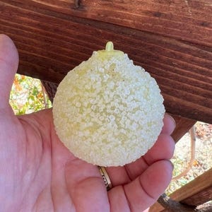 Vintage Jewelbrite Sugar Christmas Ornament 2 1/2” Yellow Ball 1960 1970 Plastic Sugared Candy Atomic Sputnik Ornament Retro Kitsch MCM