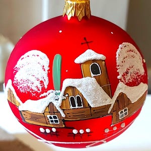 Czech Glass Christmas Ornament: Hand-Painted Red large Ball