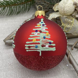 Handmade Red Glass Christmas Ornament – Elegant Christmas decor 2025– Luxury Holiday Tree Decoration – Vintage Style Bauble