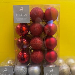 Christmas Tree Set of 24 pcs Decoration Hanging Balls- Pack of 24 * 6 cm Red Colour