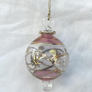 Egyptian Handmade Glass Ball Christmas Blue Red Green Pink Yellow 5" X 3" Ornament # 696 Gold Accent (Specify Color)