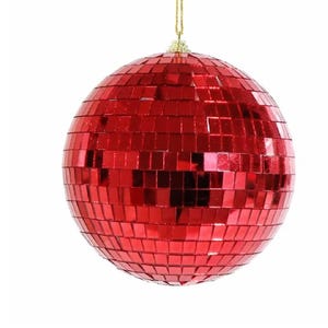 Red Disco Ball Hanging Decoration 15 cm, Sparkling Ornament, Christmas Decor, New Year Party