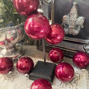 vintage Holly cranberry red glass ball ornaments Christmas tree holiday decor
