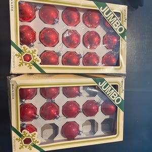 Vintage Christmas Ball Ornaments, Red Glass, Red Satin